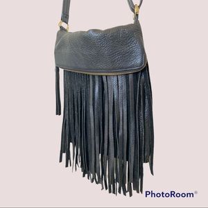 B-low Fringe Crossbody Black Leather Purse